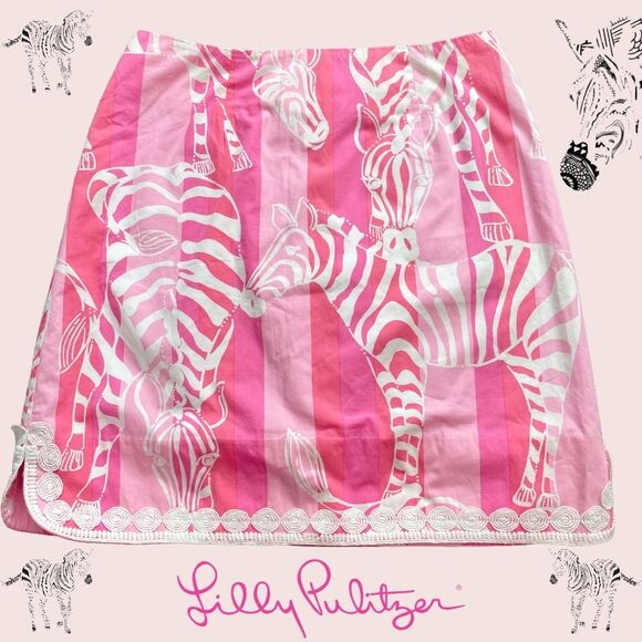 Lilly Pulitzer Vintage Mini Skirt Zebra Print Striped Pink Safari Wild Womens 4 - Picture 1 of 12
